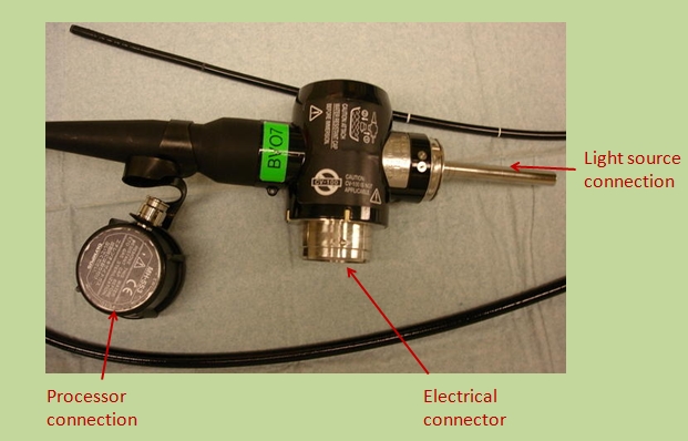 Video bronchoscope, connectors (annotations)